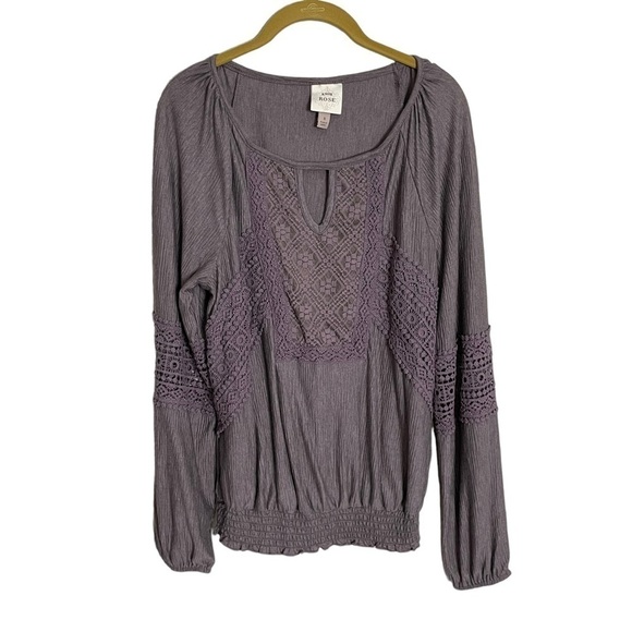 Knox Rose Purple Lace Overlay Long Sleeve Top Small - Picture 1 of 6